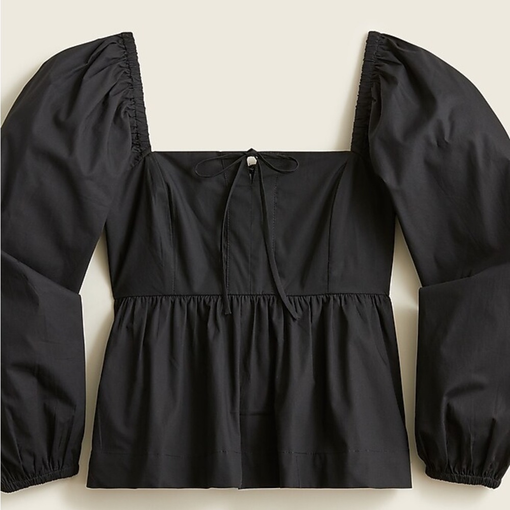 J Crew Women’s Squareneck Cotton Poplin Long Sleeves Top Black Size 2 - Picture 2 of 11